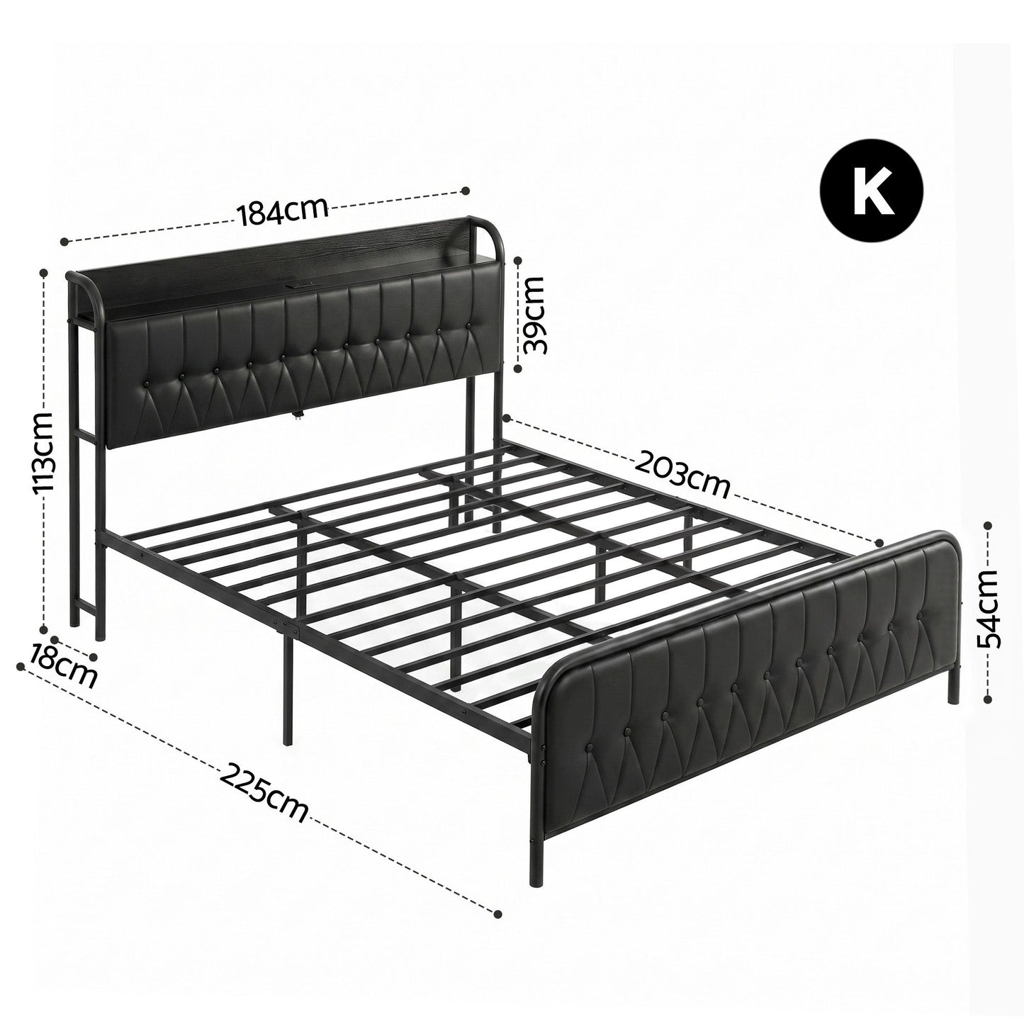 Vesper Bed Frame with Storage Headboard - Black King