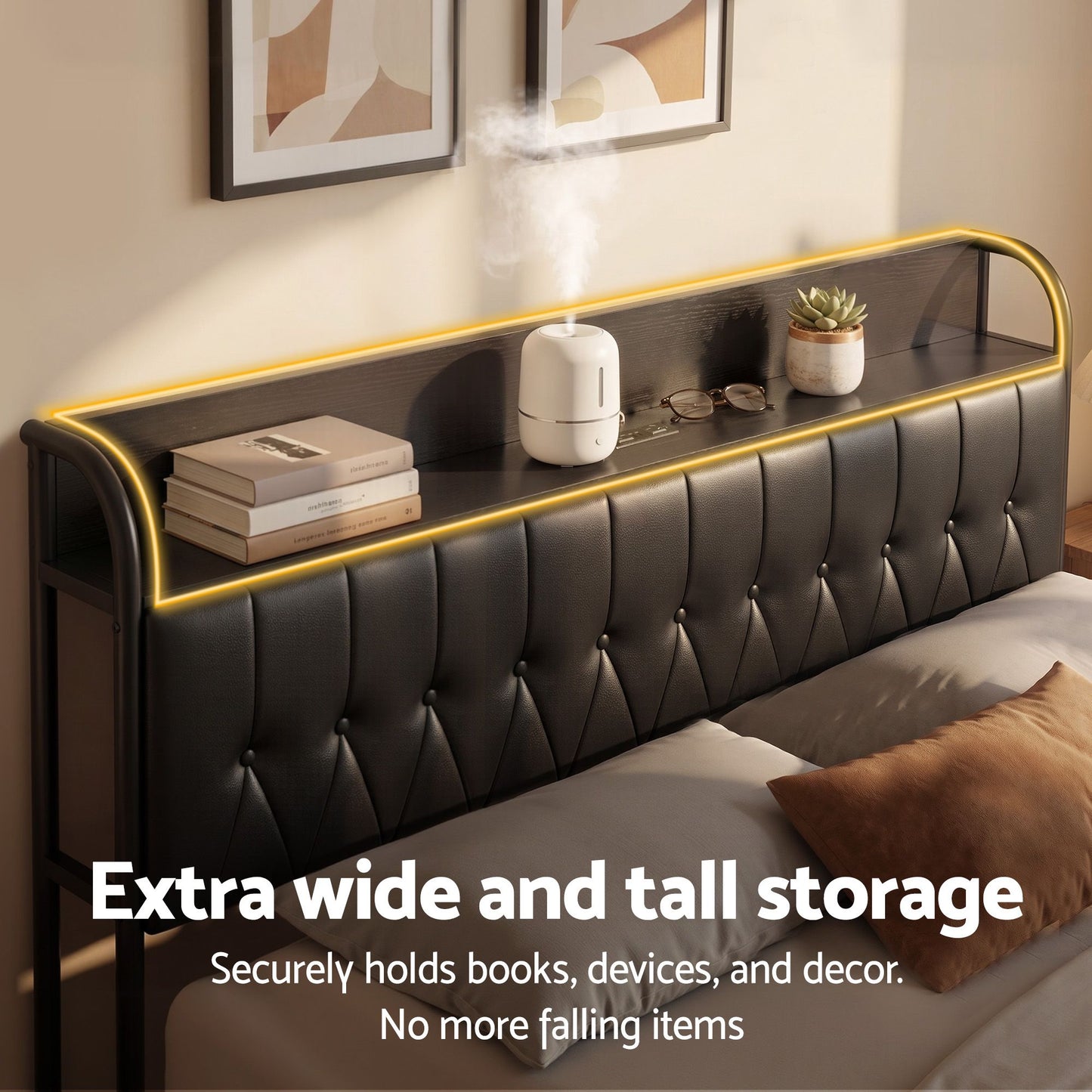Vesper Bed Frame with Storage Headboard - Black King