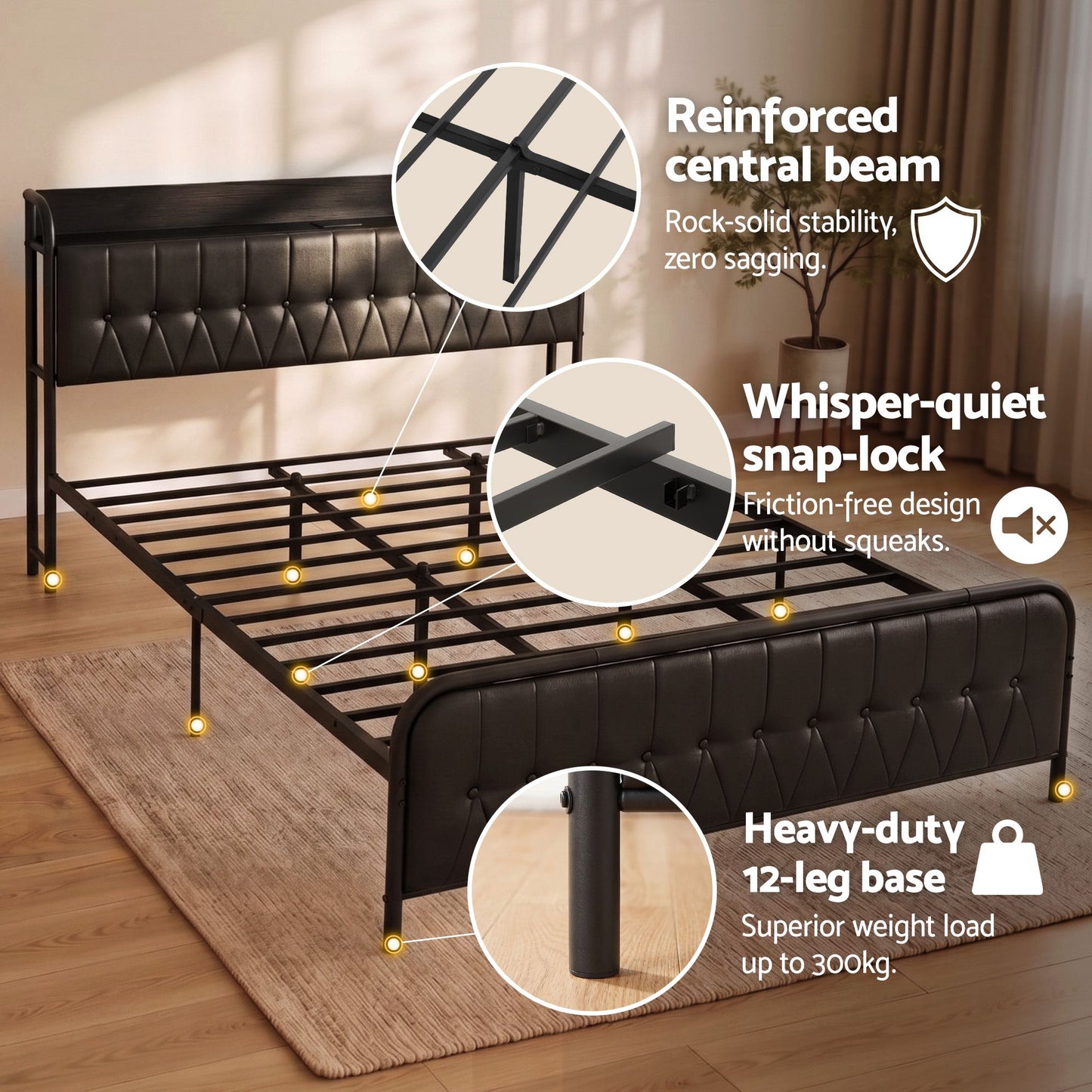 Vesper Bed Frame with Storage Headboard - Black King