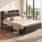 Napoli Bed Frame with Storage Headboard Charging Station - Black Queen