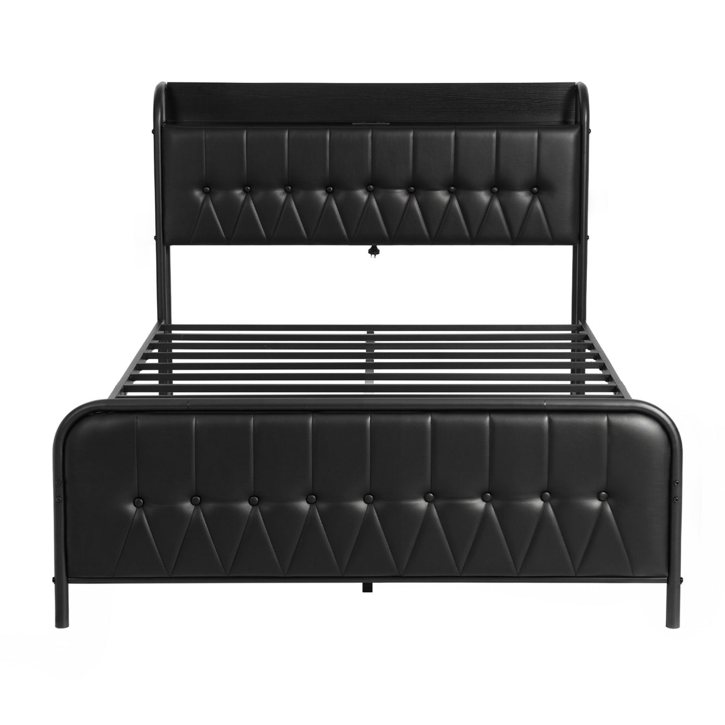 Napoli Bed Frame with Storage Headboard Charging Station - Black Queen