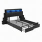 Geneva Bed Frame with Storage Headboard with 2 Drawers Charging Station LED Light - Black Double