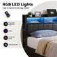 Geneva Bed Frame with Storage Headboard with 2 Drawers Charging Station LED Light - Black Double
