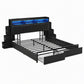 Geneva Bed Frame with Storage Headboard with 2 Drawers Charging Station LED Light - Black King