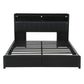 Geneva Bed Frame with Storage Headboard with 2 Drawers Charging Station LED Light - Black King
