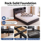 Geneva Bed Frame with Storage Headboard with 2 Drawers Charging Station LED Light - Black King