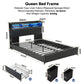 Geneva Bed Frame with Storage Headboard with 2 Drawers Charging Station LED Light - Black Queen