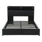 Geneva Bed Frame with Storage Headboard with 2 Drawers Charging Station LED Light - Black Queen