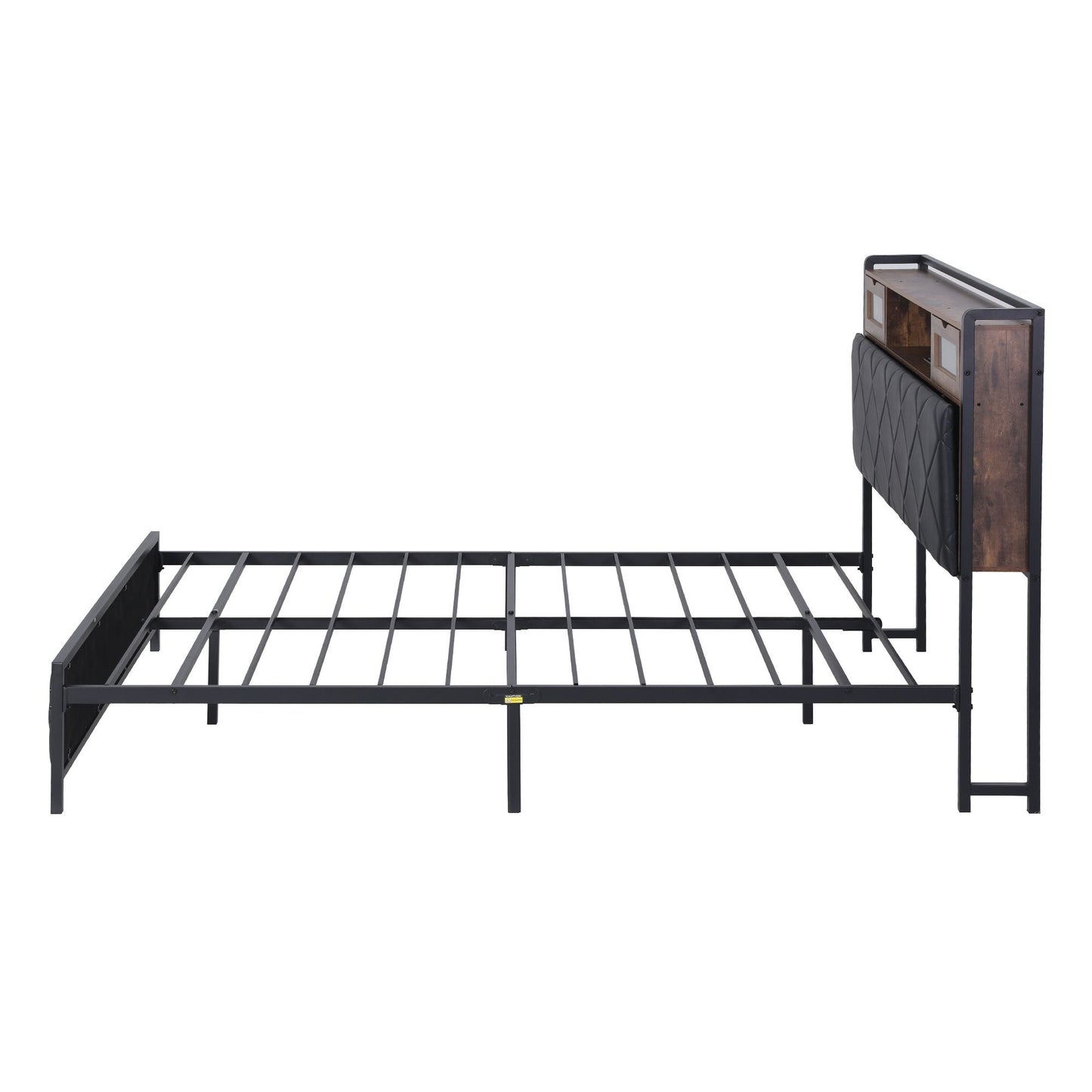 Muse Bed Frame with LED Lights Storage Headboard - Black Double