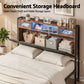 Muse Bed Frame with LED Lights Storage Headboard - Black Double