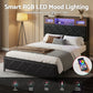 Muse Bed Frame with LED Lights Storage Headboard - Black Double