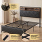 Muse Bed Frame with LED Lights Storage Headboard - Black Double
