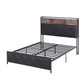 Muse Bed Frame with LED Lights Storage Headboard - Black Double