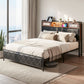Muse Bed Frame with LED Lights Storage Headboard - Black King