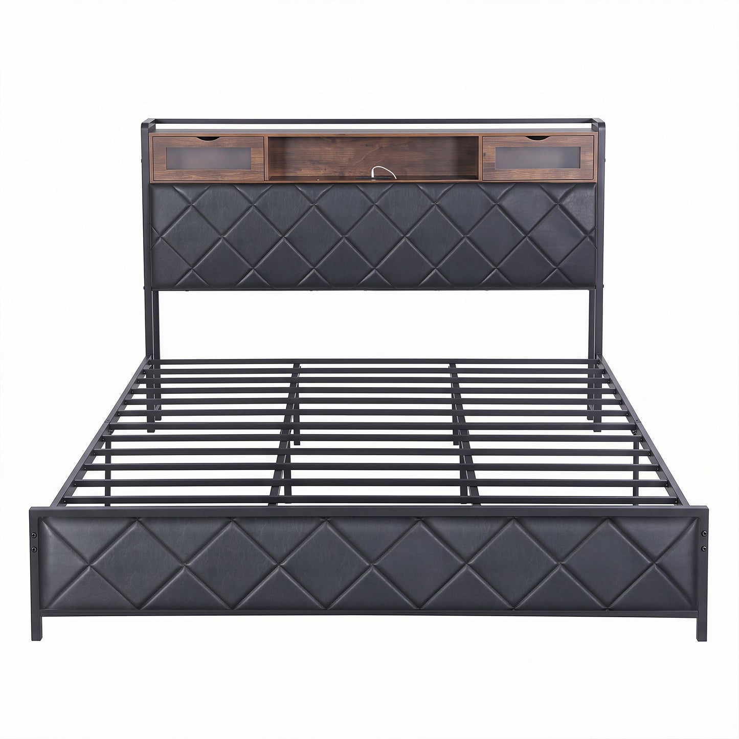 Muse Bed Frame with LED Lights Storage Headboard - Black King