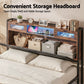 Muse Bed Frame with LED Lights Storage Headboard - Black King