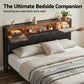 Muse Bed Frame with LED Lights Storage Headboard - Black King