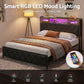 Muse Bed Frame with LED Lights Storage Headboard - Black King
