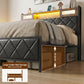 Muse Bed Frame with LED Lights Storage Headboard - Black King