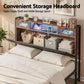 Muse Bed Frame with LED Lights Storage Headboard - Black Queen