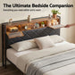 Muse Bed Frame with LED Lights Storage Headboard - Black Queen
