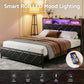 Muse Bed Frame with LED Lights Storage Headboard - Black Queen