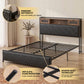 Muse Bed Frame with LED Lights Storage Headboard - Black Queen