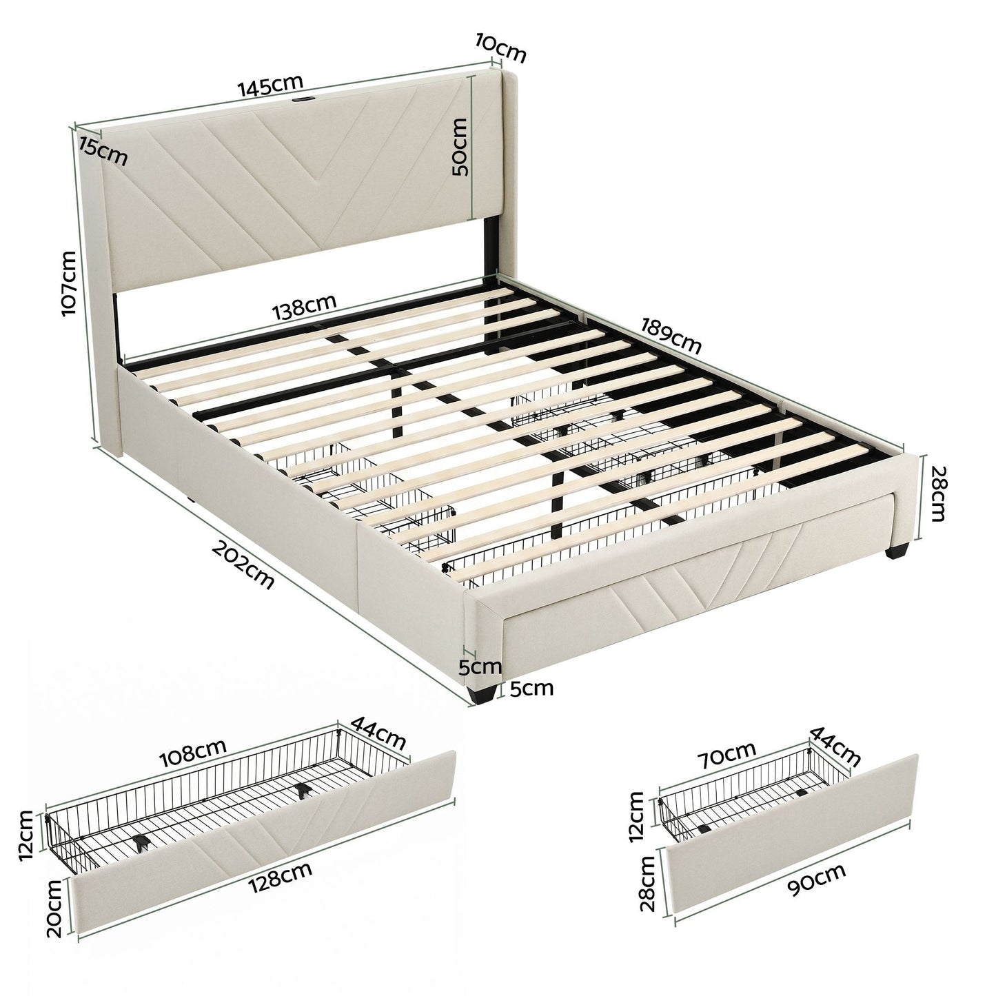 Realgar Bed & Mattress Package with 27cm Mattress - Beige Double