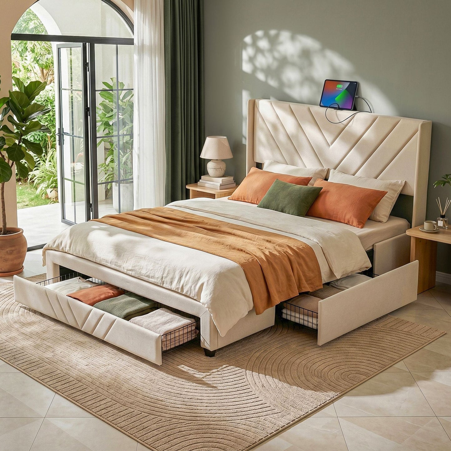 Realgar Bed & Mattress Package with 32cm Mattress - Beige King