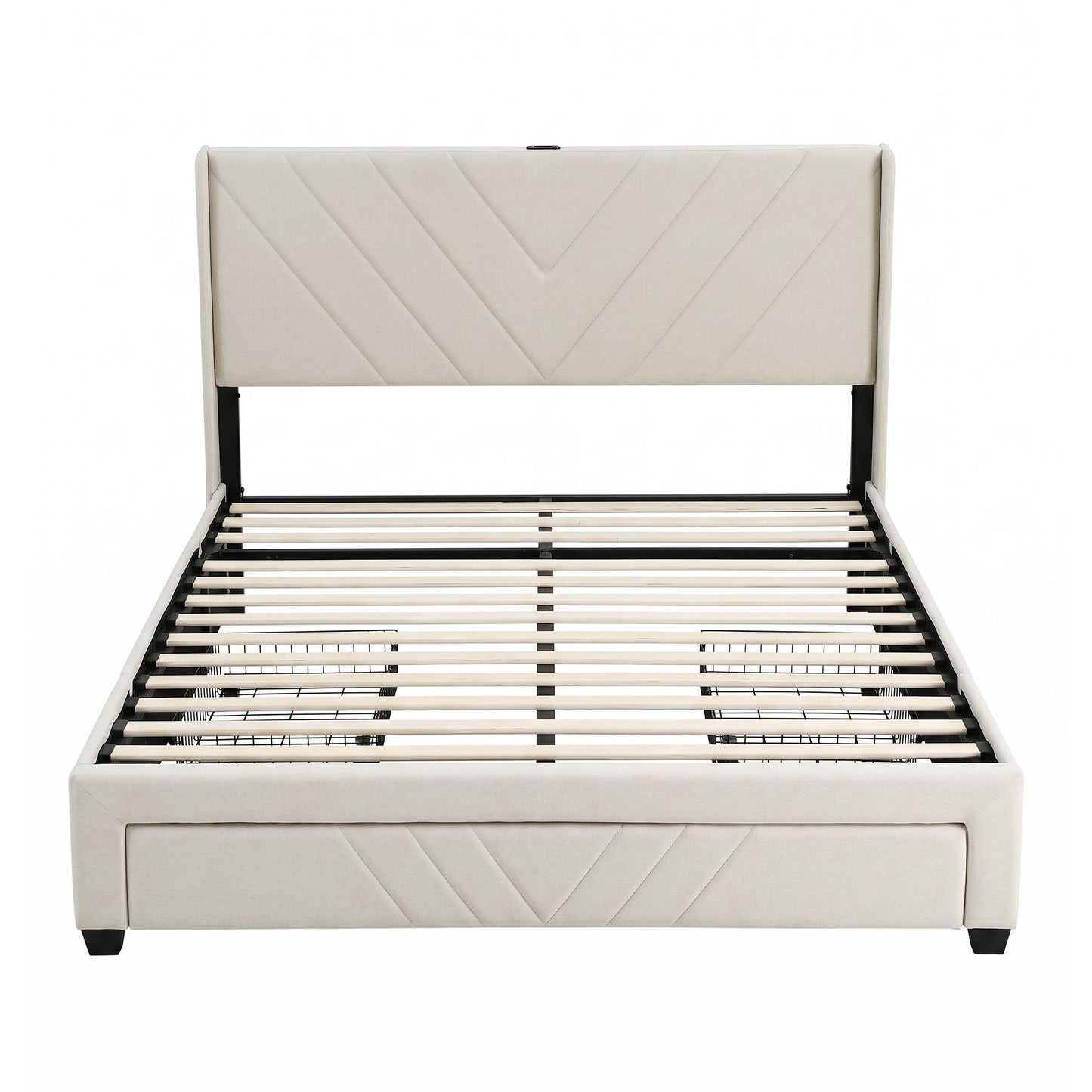 Somnia Bed Frame with Charging Station and Storage Drawers - Beige King