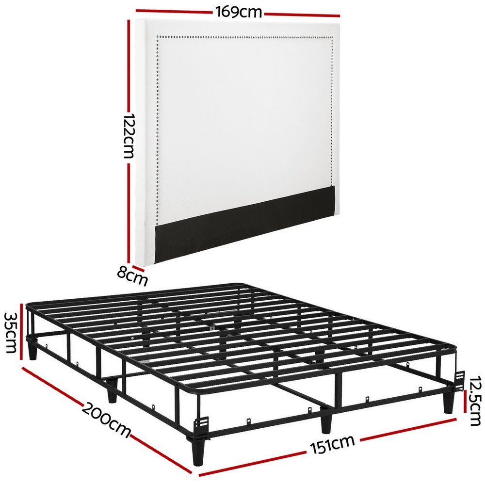 Fable Bed Frame with Headboard Platform Bed Base - Grey Queen