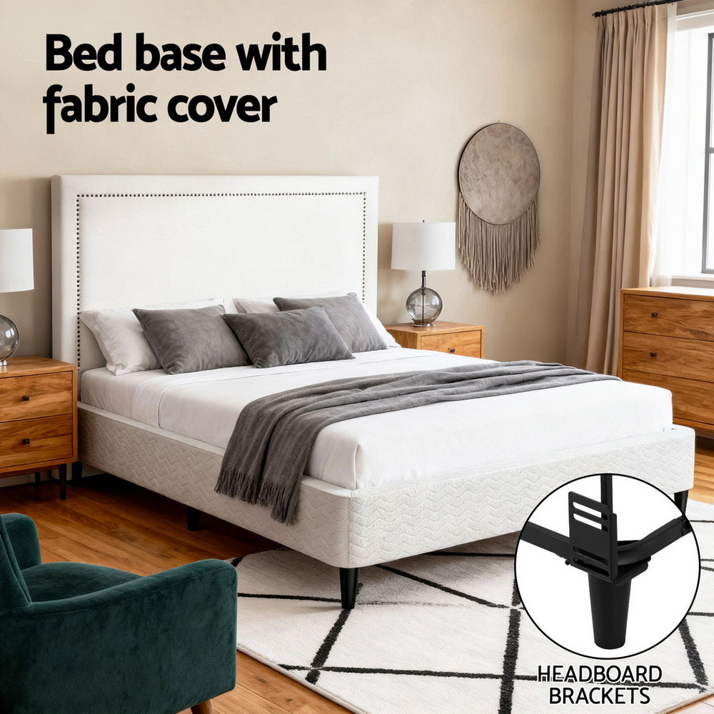 Fable Bed Frame with Headboard Platform Bed Base - Grey Queen