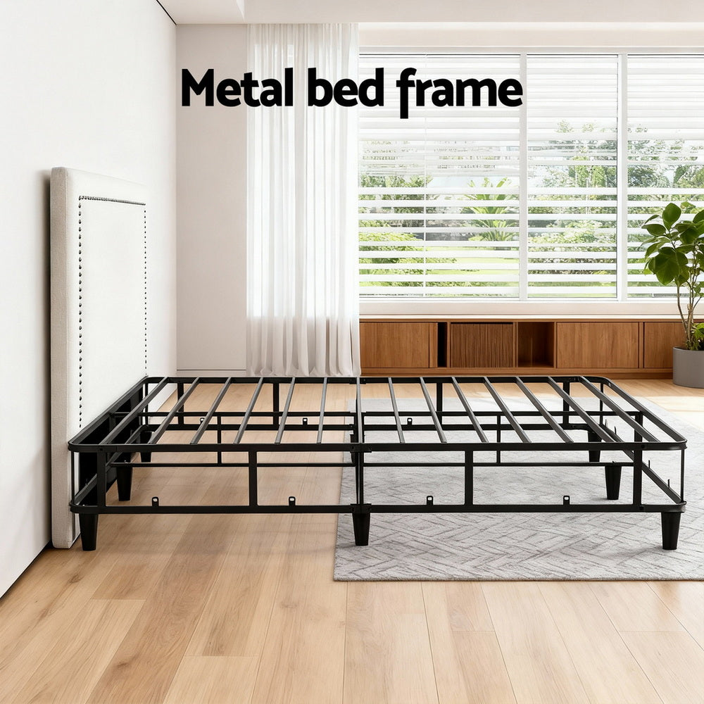 Fable Bed Frame with Headboard Platform Bed Base - Grey Queen