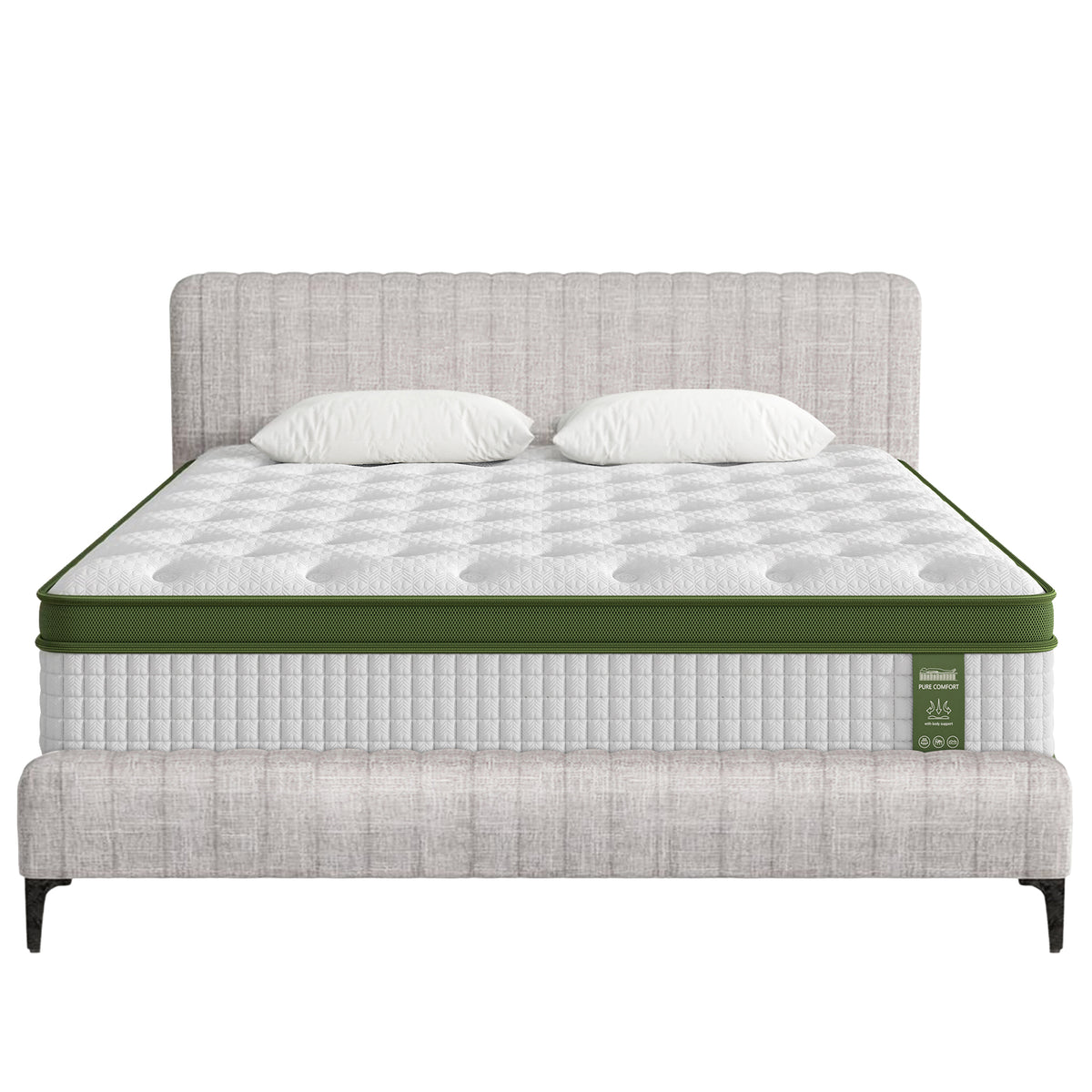 Larimar Bed & Mattress Package with 34cm Mattress Base Pocket Coil Linen Upholstered - Beige King