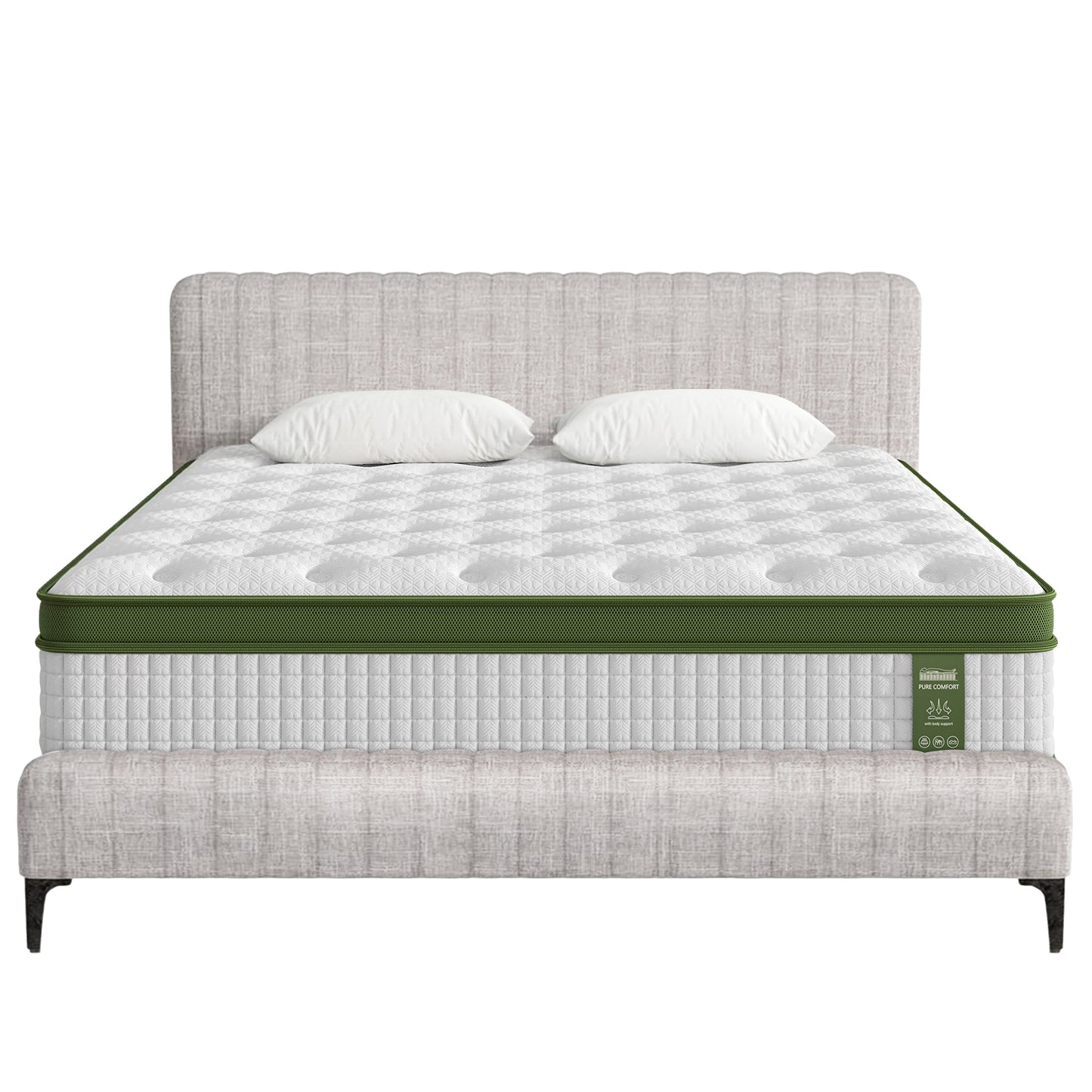 Larimar Bed & Mattress Package with 34cm Mattress Base Pocket Coil Linen Upholstered - Beige Queen
