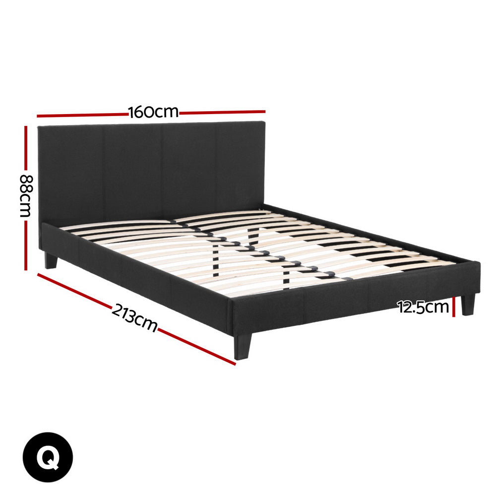 Saturn Bed & Mattress Package with 34cm Mattress Upholstered Hybrid Pocket Coil - Charcoal Queen