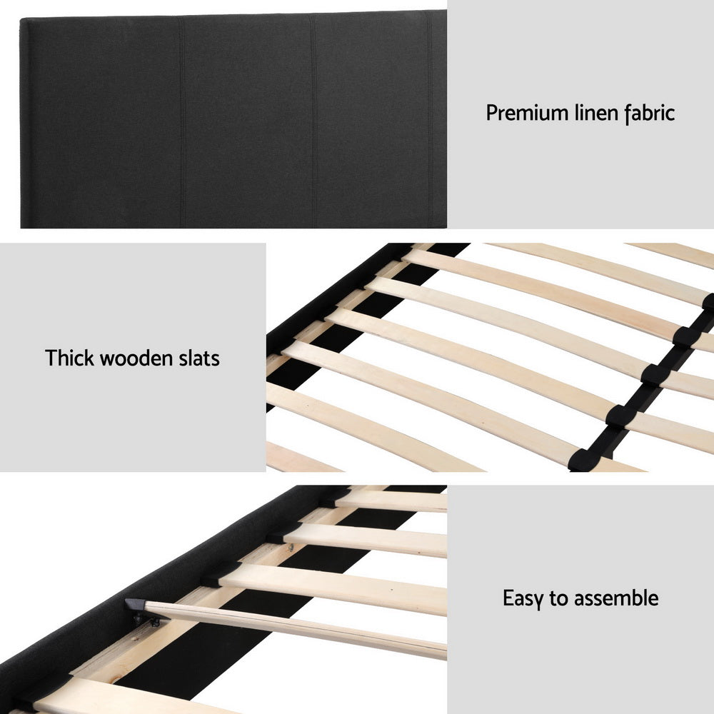 Saturn Bed & Mattress Package with 34cm Mattress Upholstered Hybrid Pocket Coil - Charcoal Queen