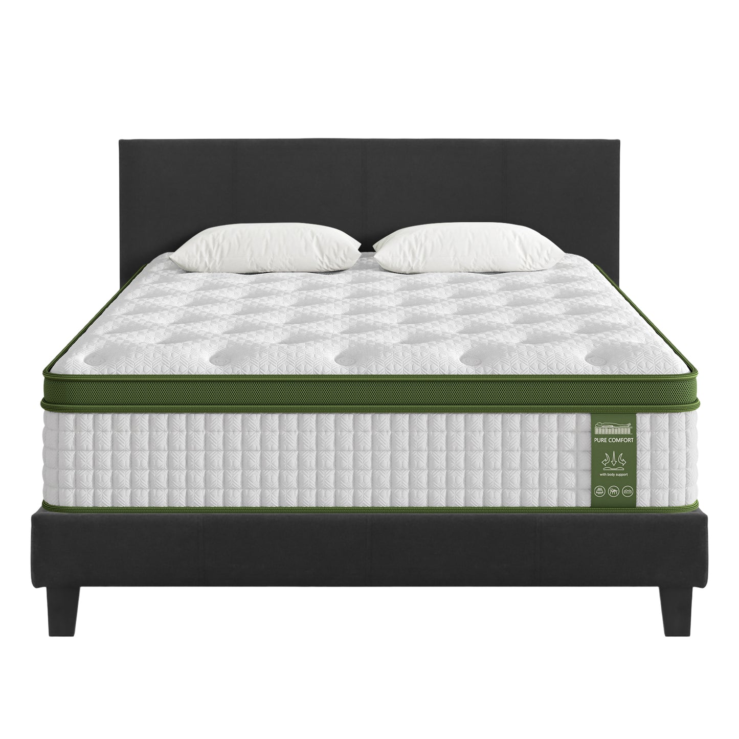 Saturn Bed & Mattress Package with 34cm Mattress Upholstered Hybrid Pocket Coil - Charcoal Queen