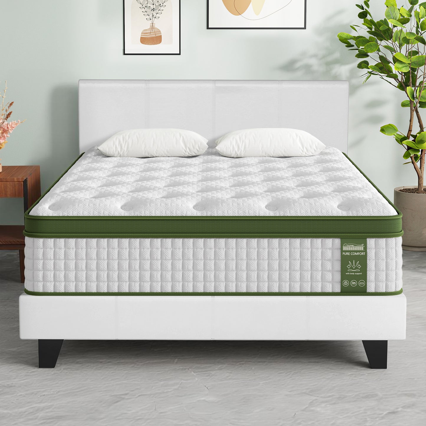 Saturn Bed & Mattress Package with 34cm Mattress Hybrid Headboard - White Double