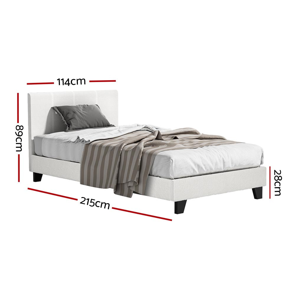 Jasper Bed & Mattress Package with 34cm Mattress Upholstered Platform Boucle Fabric - White King Single