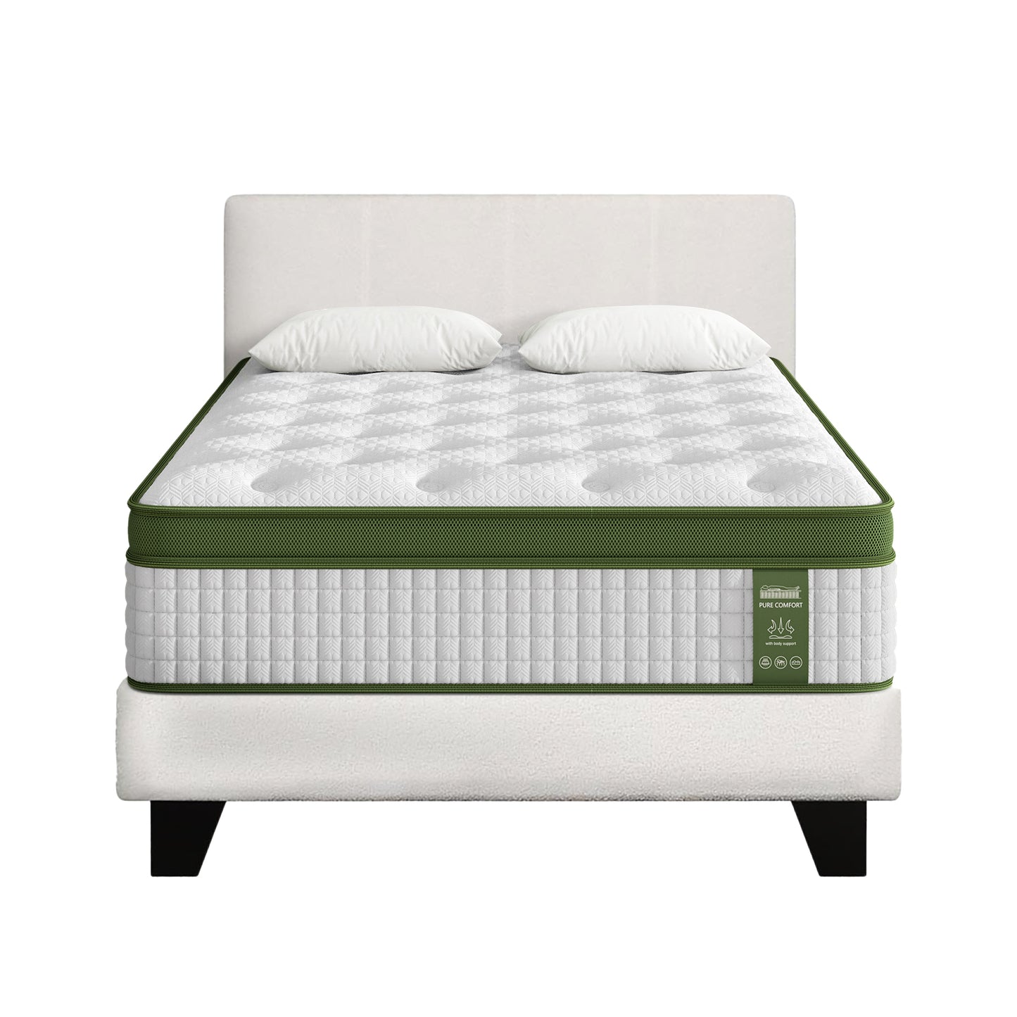 Jasper Bed & Mattress Package with 34cm Mattress Upholstered Platform Boucle Fabric - White King Single