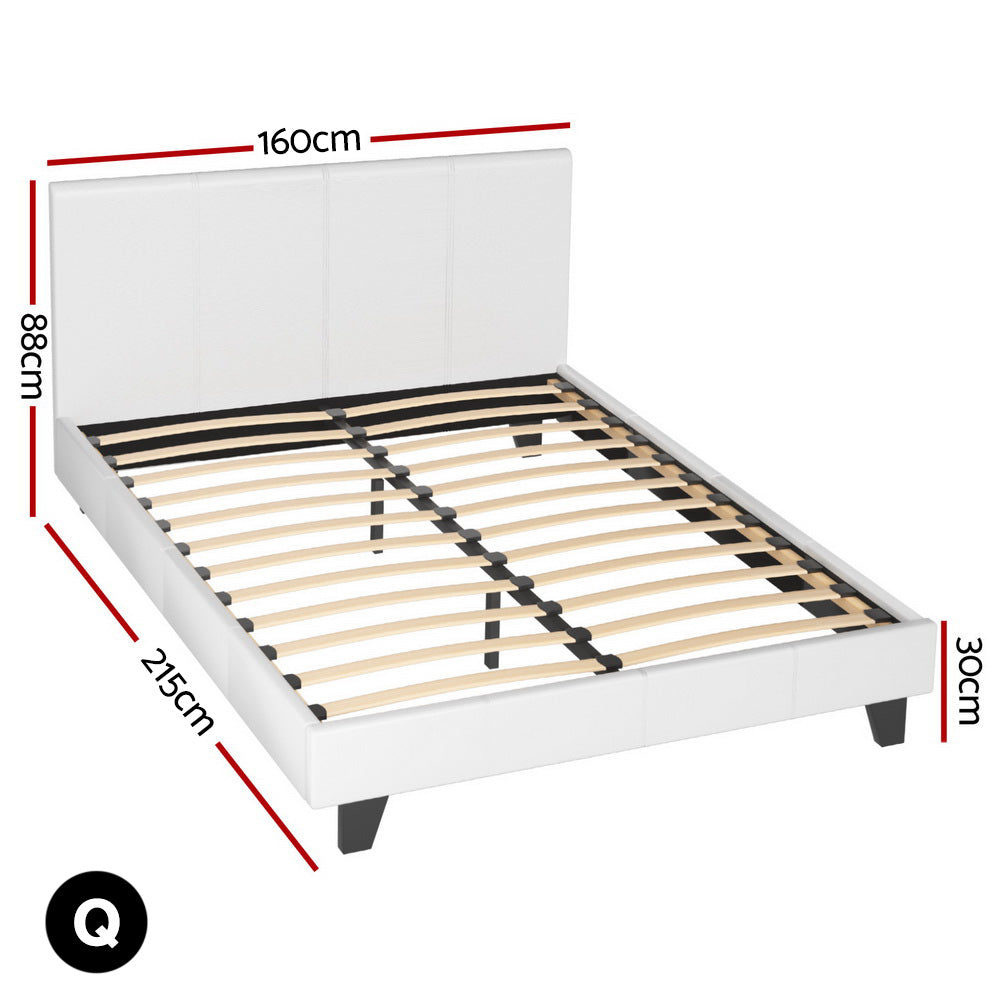 Jasper Bed & Mattress Package with 34cm Mattress Hybrid Leather Frame Medium - White Queen