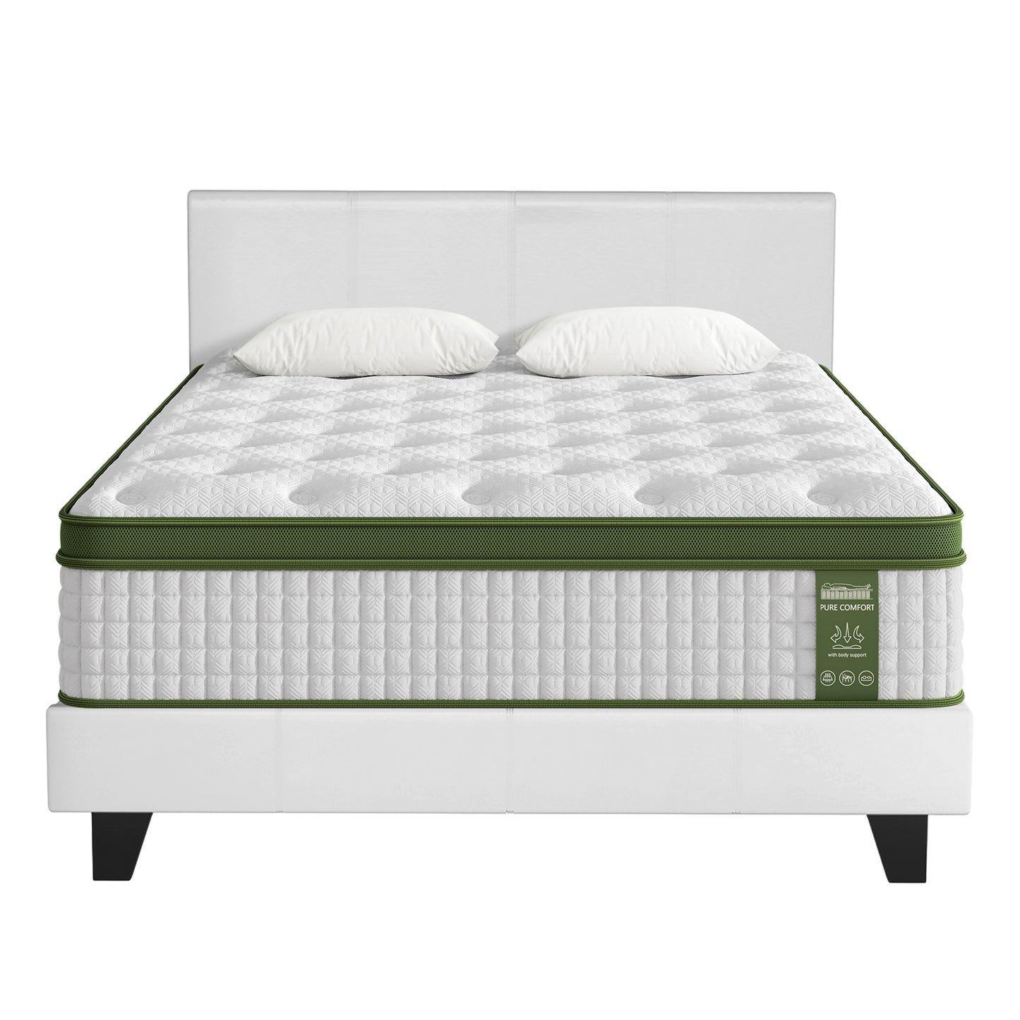 Jasper Bed & Mattress Package with 34cm Mattress Hybrid Leather Frame Medium - White Queen