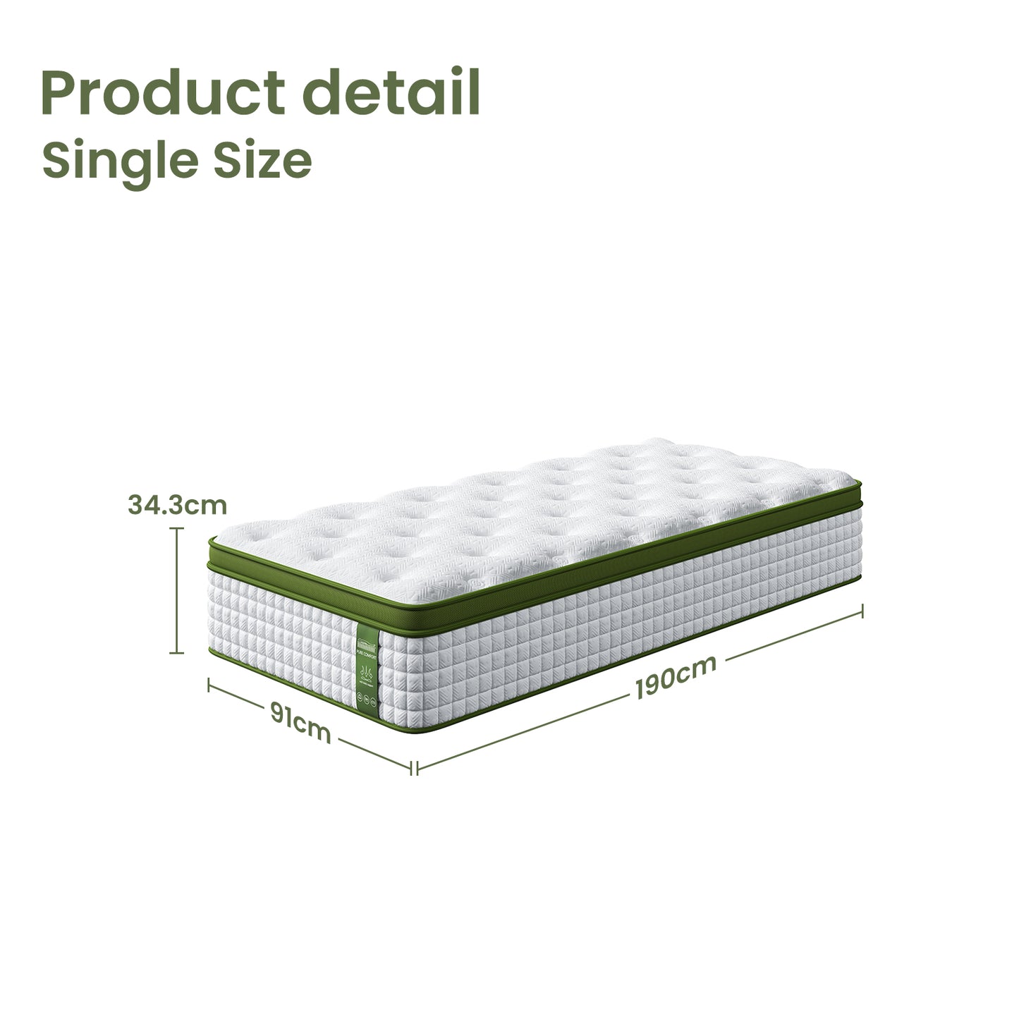 Jasper Bed & Mattress Package with 34cm Mattress Headboard Medium Firm Hybrid - White Single