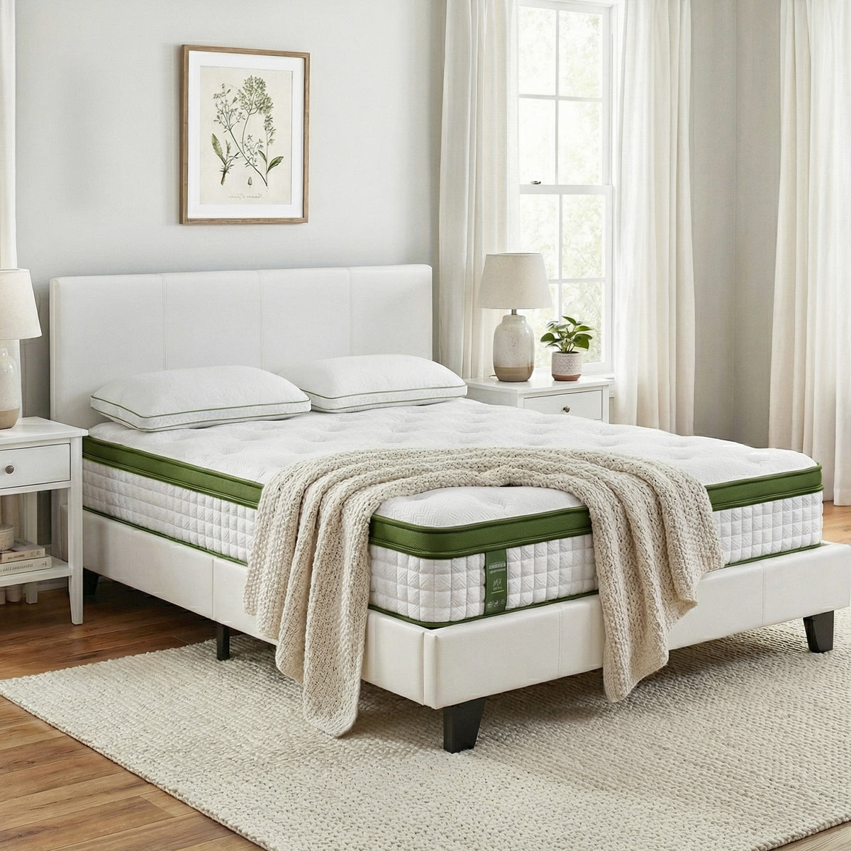 Jasper Bed & Mattress Package with 34cm Mattress Headboard Medium Firm Hybrid - White Double