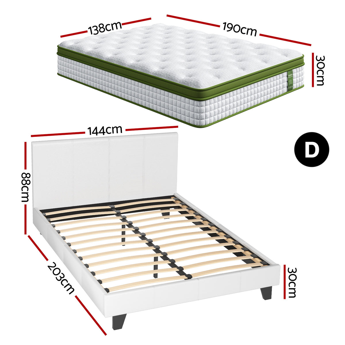 Jasper Bed & Mattress Package with 34cm Mattress Headboard Medium Firm Hybrid - White Double