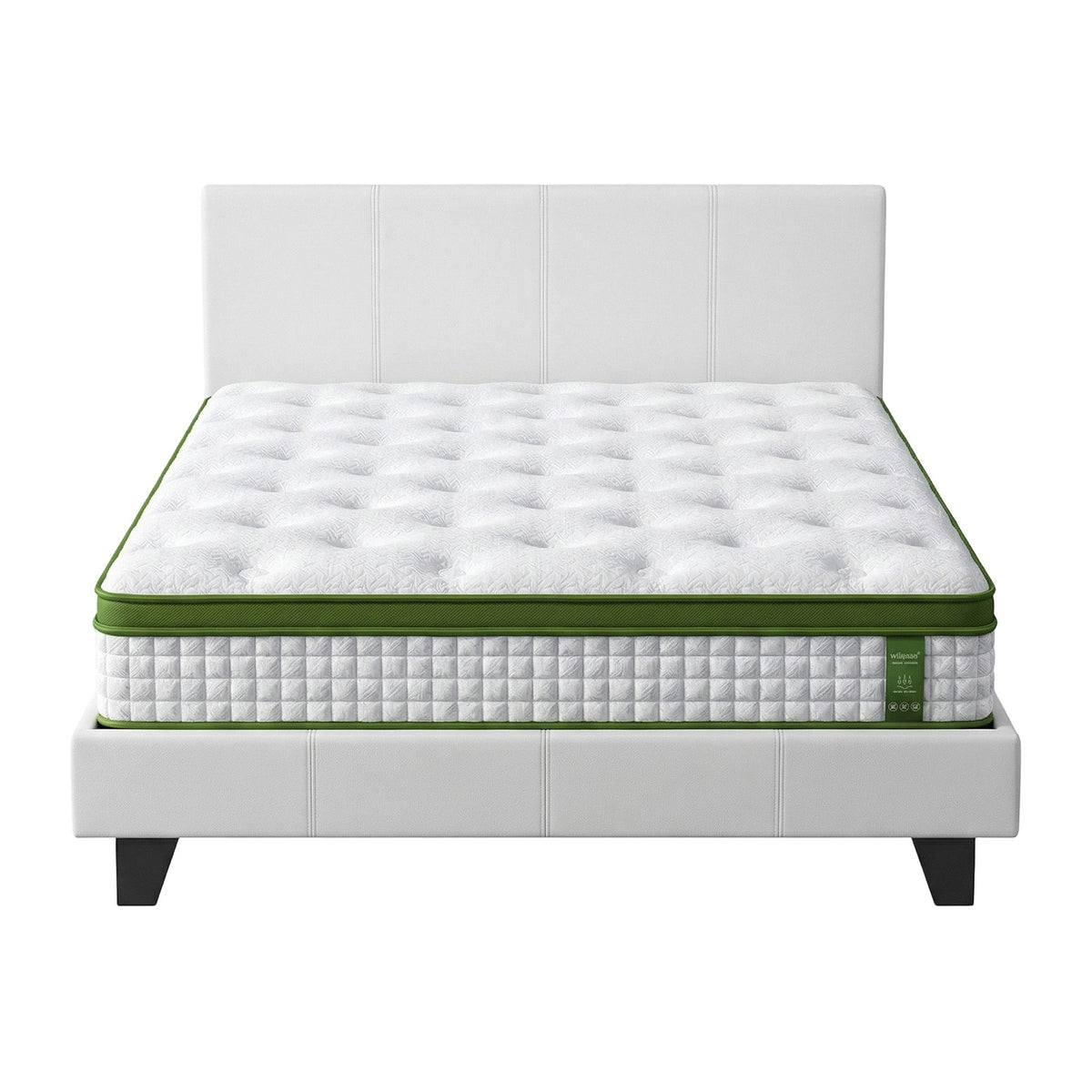 Jasper Bed & Mattress Package with 34cm Mattress Headboard Medium Firm Hybrid - White Double