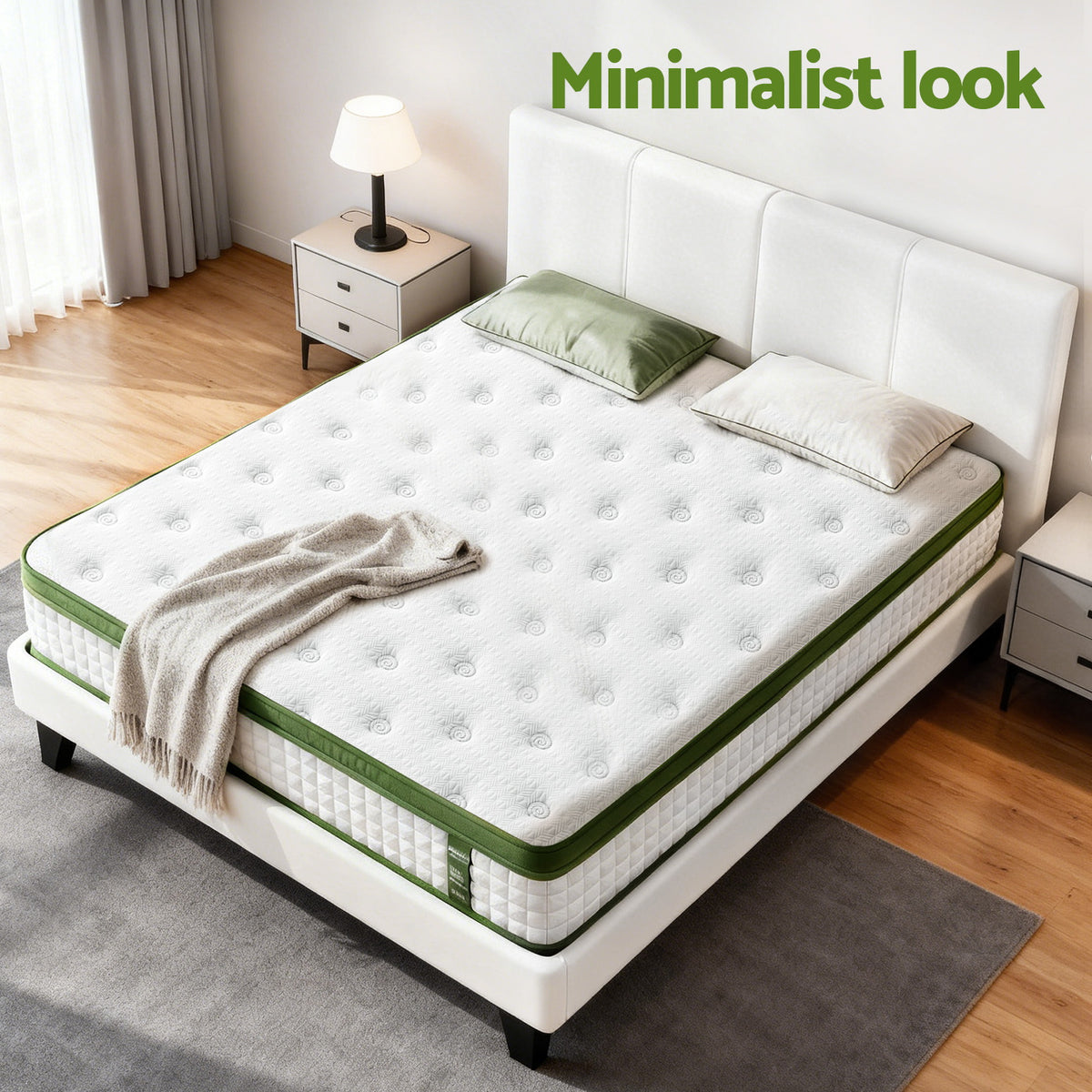 Jasper Bed & Mattress Package with 34cm Mattress Headboard Medium Firm Hybrid - White Double
