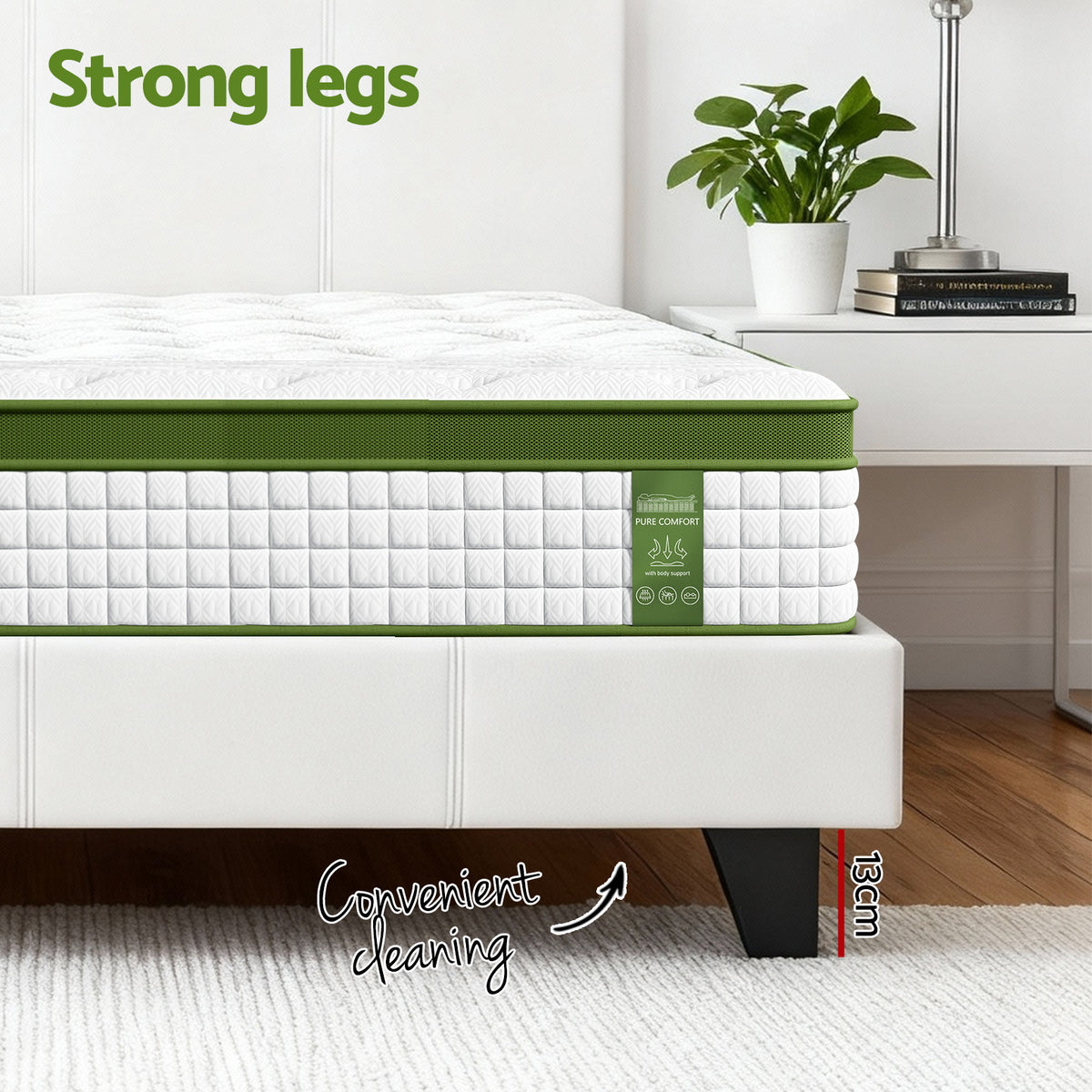 Jasper Bed & Mattress Package with 34cm Mattress Headboard Medium Firm Hybrid - White Double