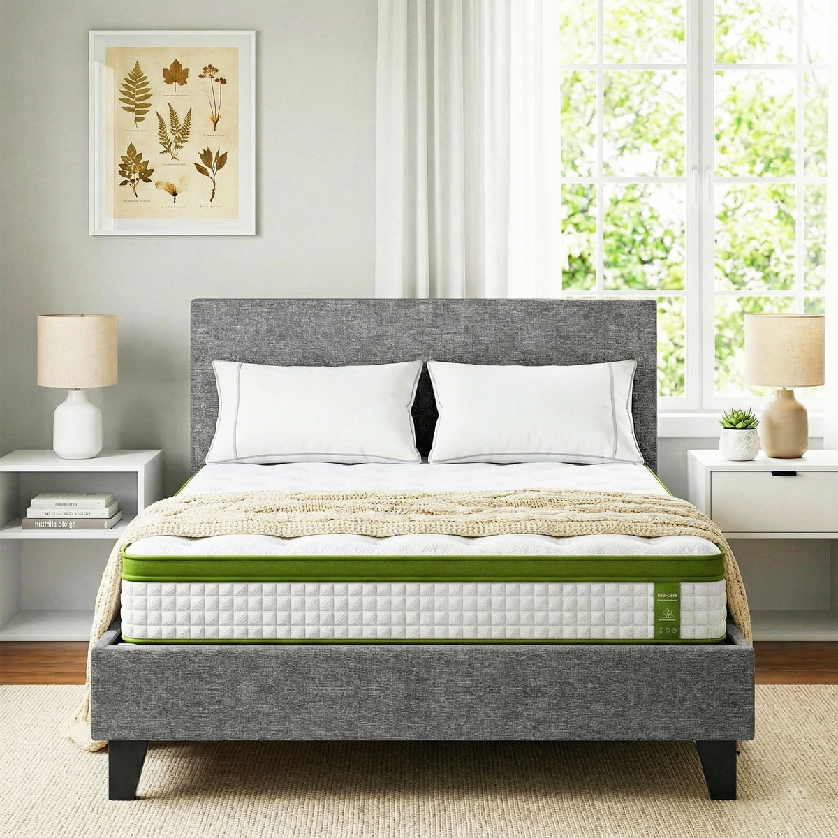 Jasper Bed & Mattress Package with 30cm Mattress Headboard Medium Firm Fabric Hybrid - Grey Single